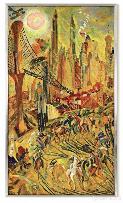 朱沅芷 《工业之轮在纽约》1932年作 油画画布 214x122公分 估价：8000万-1.2亿港币