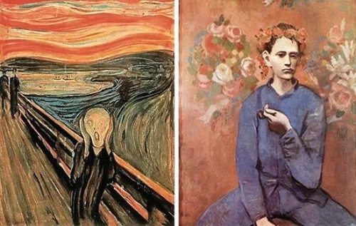 左：《呐喊》蒙克　　右：《拿烟斗的男孩》毕加索
