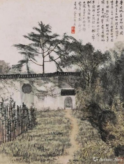 李可染  鲁迅故居百草园 镜心 设色纸本 1956年作 56×43 cm。