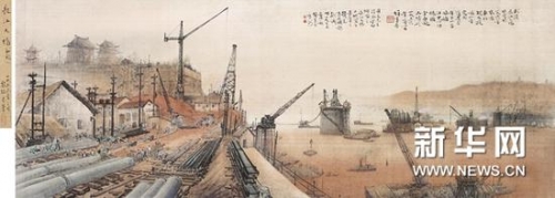 黎雄才（1910-2001）《长江大桥》镜心 设色绢本1956 年作