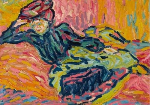 恩斯特·路德维希·基希纳，《沙发上的女孩》，木版油画，1906年作